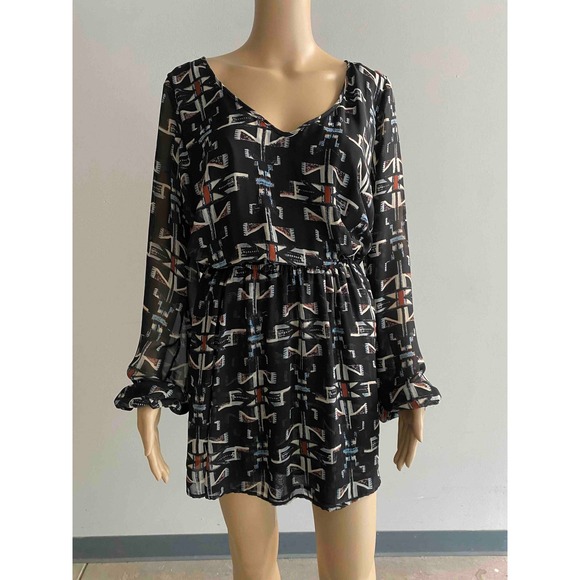 Show Me Your Mumu Mini Dress Long Sleeve Geometric Print Black Size‎ M - Picture 1 of 6
